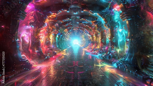 hallway entrance LSD trance shroom trippy psychedelic mind altering hallucinatory surreal vibrant colorful euphoric altered state journey perception consciousness mind expansion otherworldly  photo