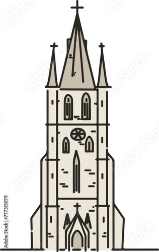 A detailed illustration of a Gothic church spire, perfect for religious themes, historical architecture, and cultural designs. © Rade Kolbas