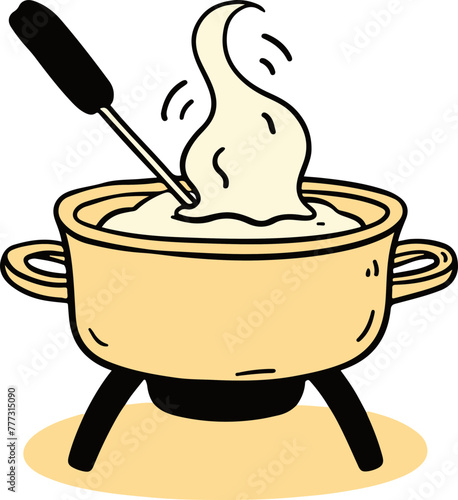 A playful illustration of a lively fondue pot, perfect for culinary websites, recipe blogs, and food-themed presentations