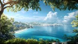 Panoramic view of the island of Corfu, Generative AI illustrations.