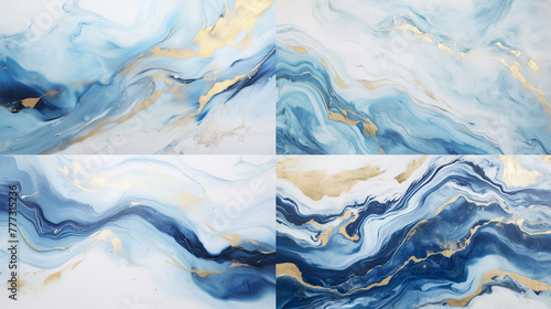 Modern stylish texture blue white gold waves background, marble texture