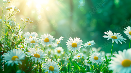 Summer chamomile daisy flowers banner background 