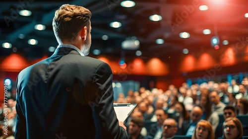 European Male Speaker Inspiring Success in a Professional Business Seminar Presentation Generative ai