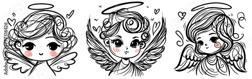angel child, cute divinevector sketch illustration, black silhouette hand drawn svg  laser cutting cnc © Cris