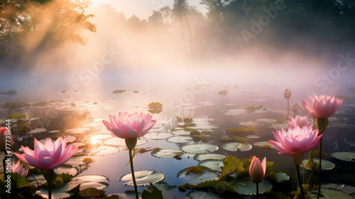 waterlily pond at morning on background