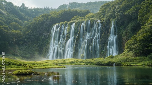 Waterfalls  Photograph cascading waterfalls in lush green surroundings. 