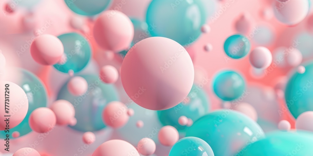 Abstract background, with 3D blue, turquoise and pink spheres, balls on pink background, background for gender party, Tranquility, harmony of inner state, visual pleasure