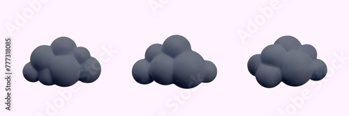 Set of black realistic clouds in cartoon style. Bad weather, bad mood, emotions