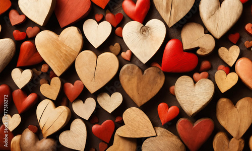 Wooden Hearts wallpaper background - AI generated photo