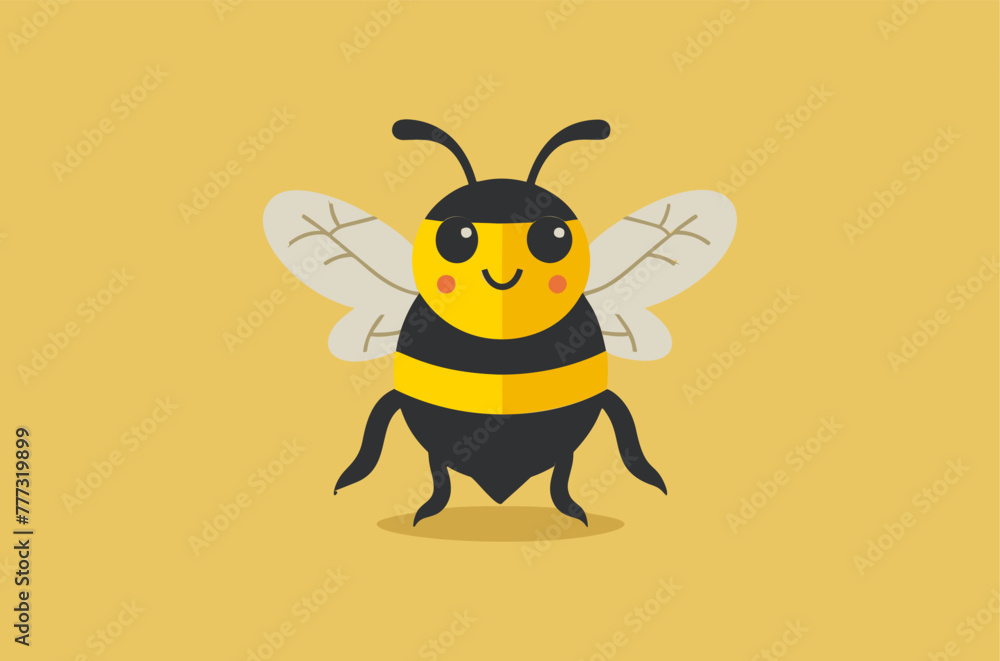 Obraz premium Cute cartoon bee on yellow background