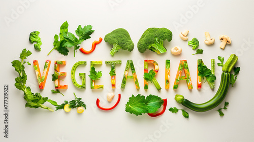 Vegetarian spelled out with organic vegetables photo
