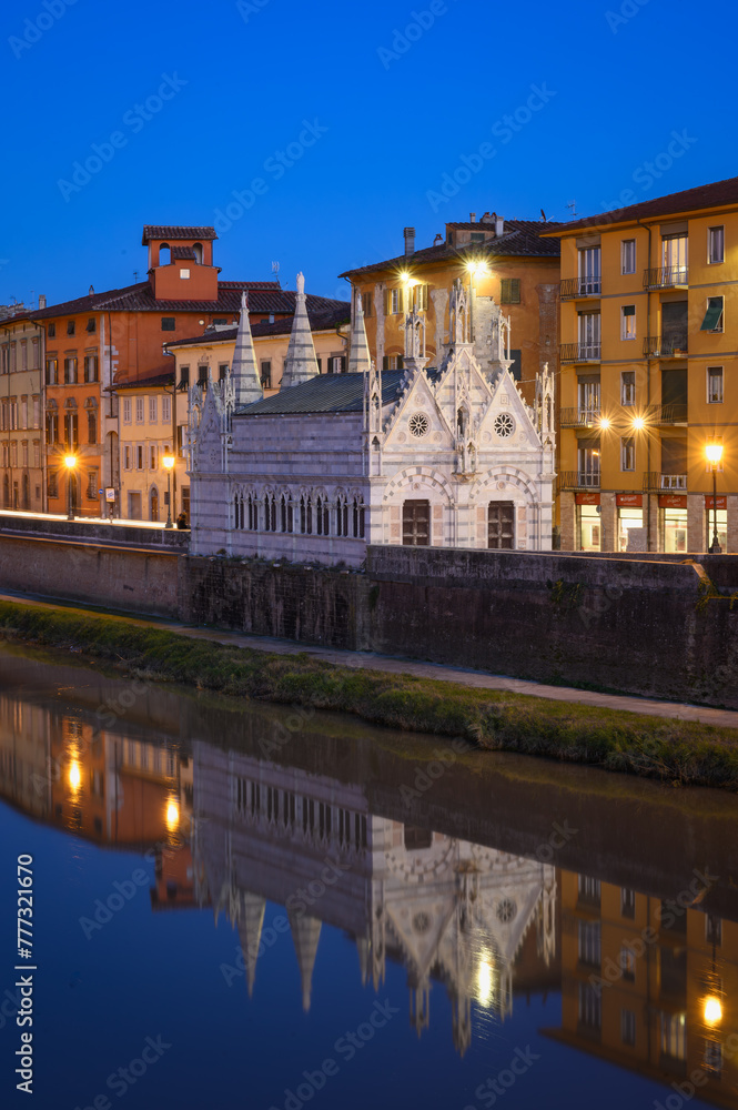 Cityscape of Pisa with the river Arno and the Church Santa Maria della Spina - Italy
