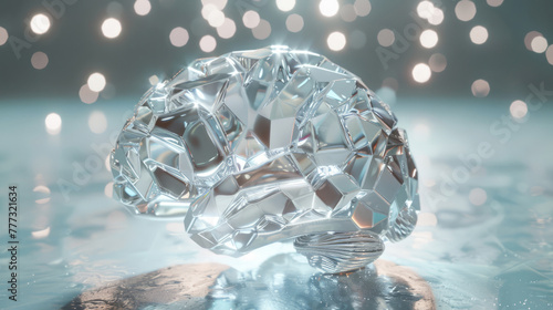 A crystal clear brain, facets reflecting light, symbolizing clarity and perception