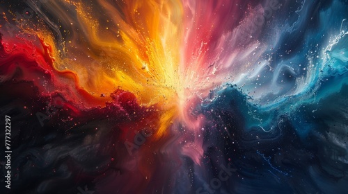 Vivid and surreal oil paint explosion creating a mesmerizing abstract composition.