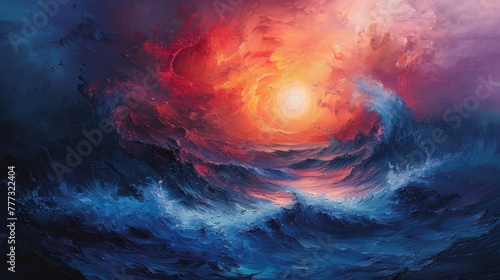 Whirlwind of oil paints blending together to form a captivating and dreamlike scene.