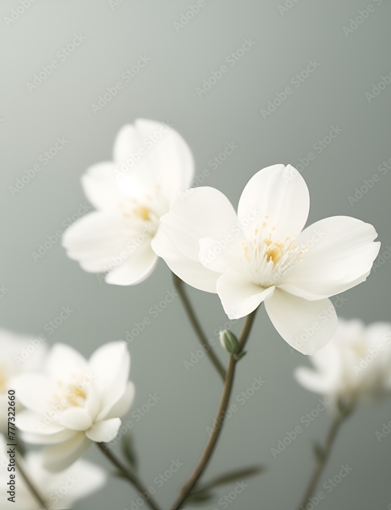Fototapeta premium Close-up of beautiful white flowers in full bloom, showcasing delicate petals and intricate details. Perfect for wedding decor, romantic settings, spring themes, and floral arrangements, highlighting 