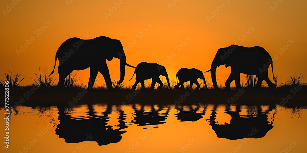  family of elephants silhouettes.  generative ai 