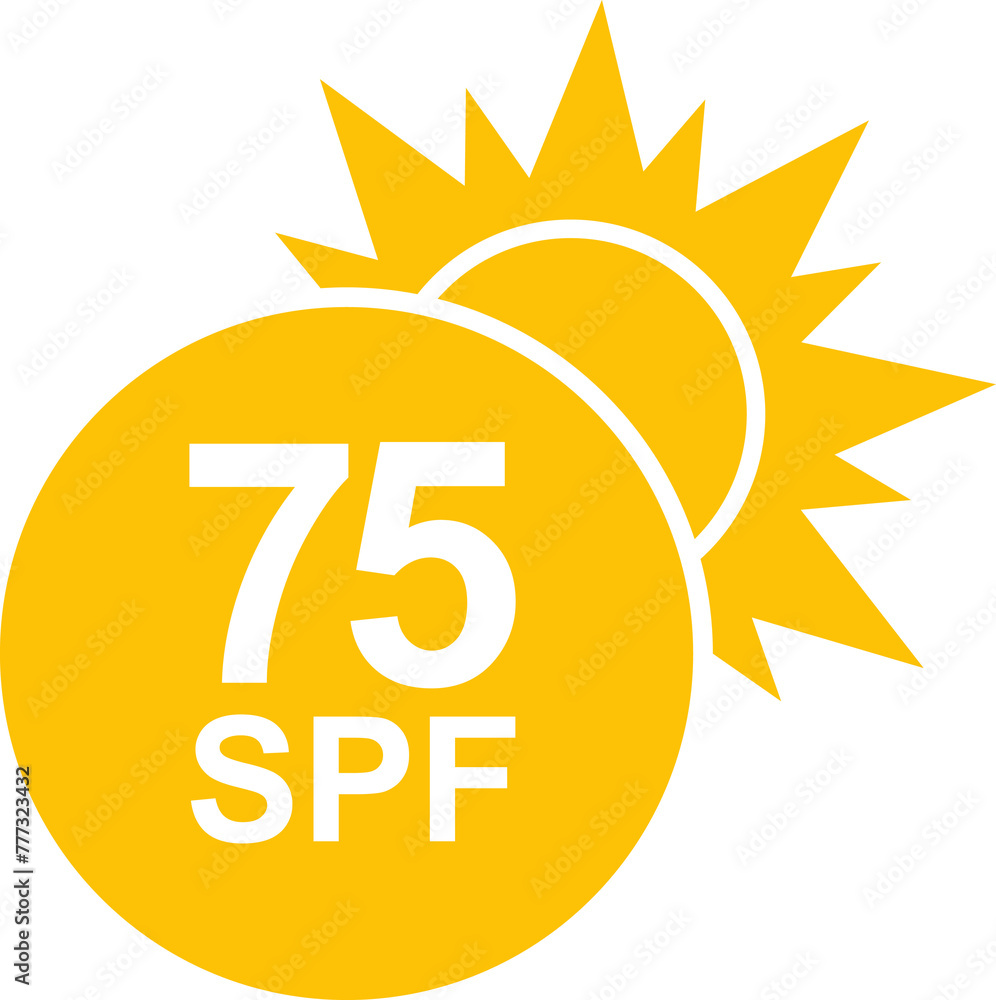 SPF 75 icon. Sun protection for skin. UVA UVB sunscreen protection. SPF icon for or skin cosmetics packaging. SPF 75 icon. Sun protection for skin. UVA UVB sunscreen protection. SPF icon for or skin cosmetics packaging.