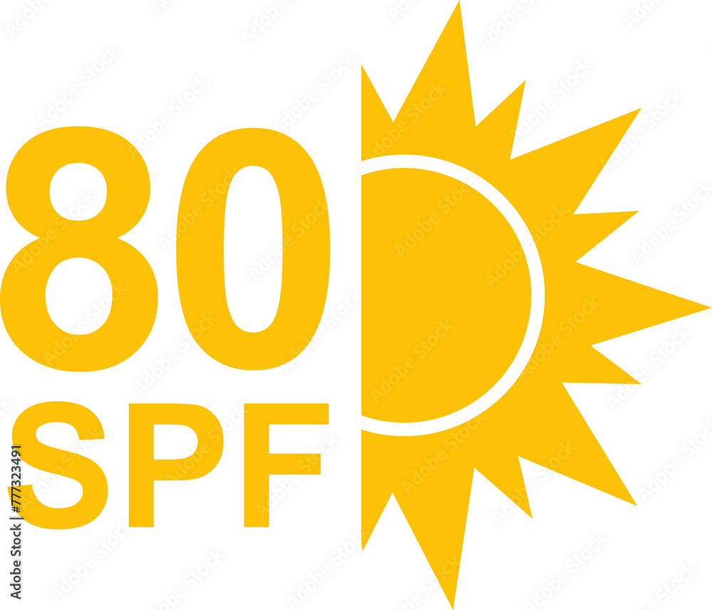 SPF 80 icon. Sun protection for skin. UVA UVB sunscreen protection. SPF icon for or skin cosmetics packaging.