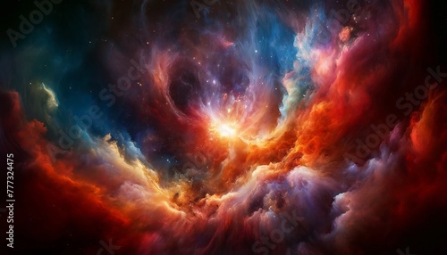 "Stellar Phoenix" is a wide-format abstract wallpaper that beautifully captures the concept of cosmic rebirth. Through the life cycle of stars—from the tranquil nebulae where stars are born. © TrueAI