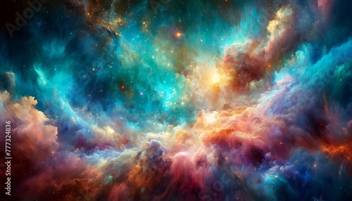 Diverging from the conventional, "Galactic Tapestry" is a wide-format abstract wallpaper that presents a unique cosmic scene. It's a visual celebration of the universe's diversity. © TrueAI