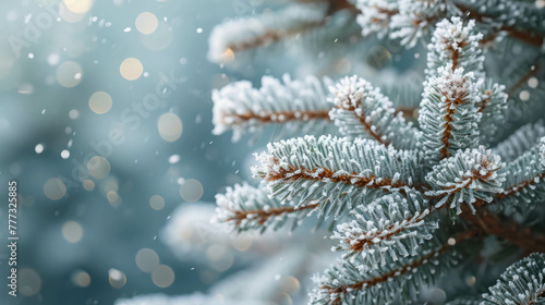 Capture the essence of the holiday season with snowy fir tree branches. AI generative beauty