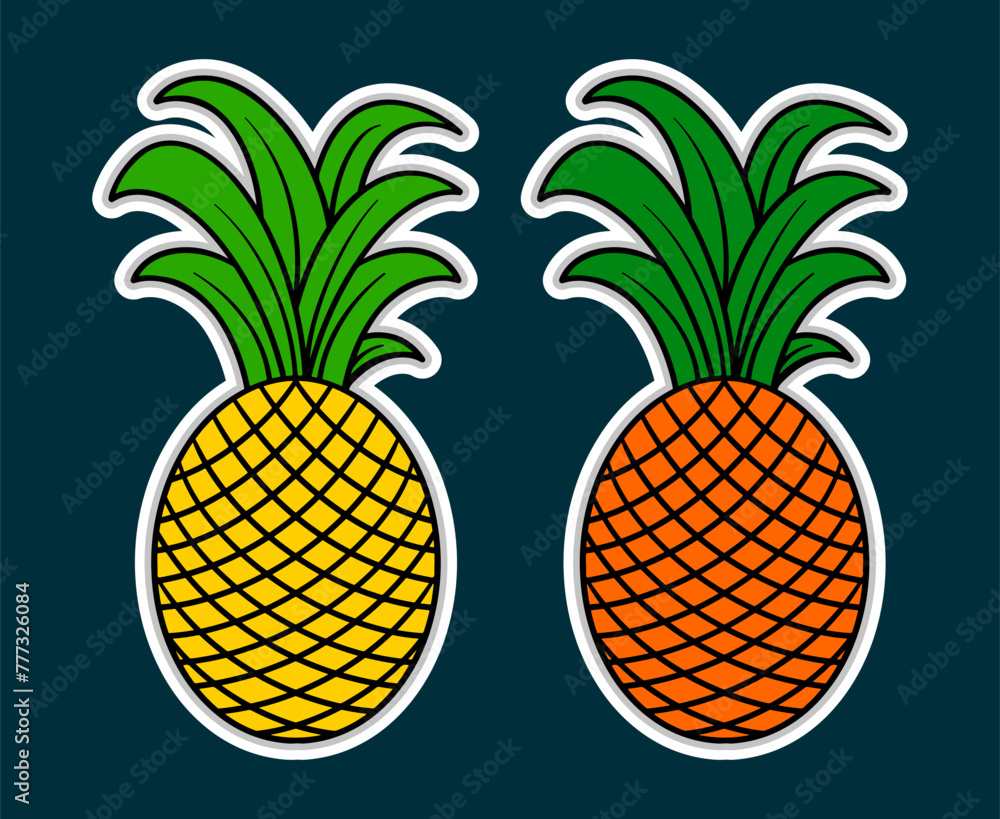 Two Pineapples Doodle Sticker Illustration Two Pineapples Doodle Sticker Illustration