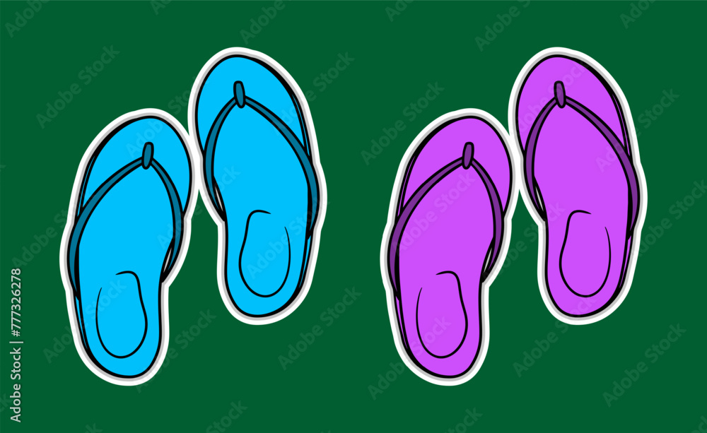 Two Pairs of Slippers Doodle Sticker Illustration Two Pairs of Slippers Doodle Sticker Illustration