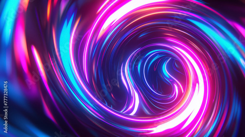 Dynamic neon vortex frame with a sense of depth, on a clean dark backdrop,