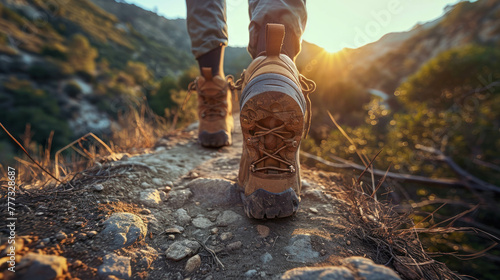 Join the adventure as a hiker navigates an uphill path, with every step captured in ultra high definition, revealing the beauty of nature and the thrill of outdoor exploration. AI generative.