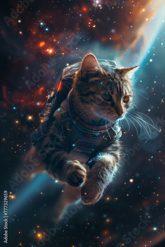 cat astronaut on space background 
