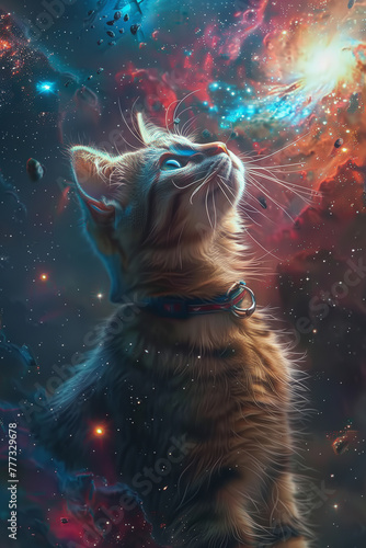 cat astronaut on space background  © EvhKorn