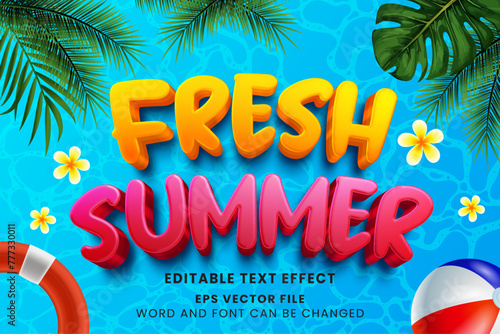 Fresh summer tropical island 3d editable vector text effect