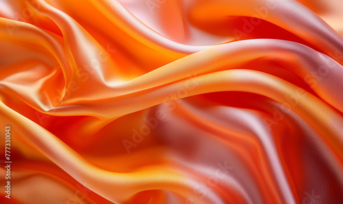 closeup on silk satin texture wallpaper shiny smooth fabric with soft folds background bright orange intense peach