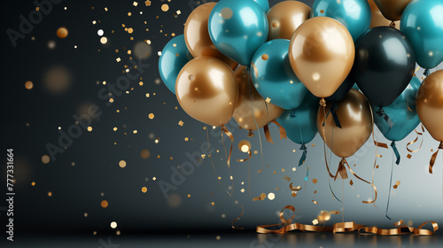 Wallpaper Mural Festive balloons and confetti in gold and blue colors, perfect for celebrations, parties, and special events like birthdays, weddings, and anniversaries, adding elegance and joy to any gathering Torontodigital.ca