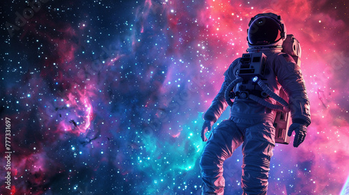 Young astronaut man portrait looking mesmerized by the galaxy
