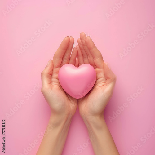 Empower the fight against cancer with a touching image of hands holding a pink heart  symbolizing strength and solidarity  AI generative.