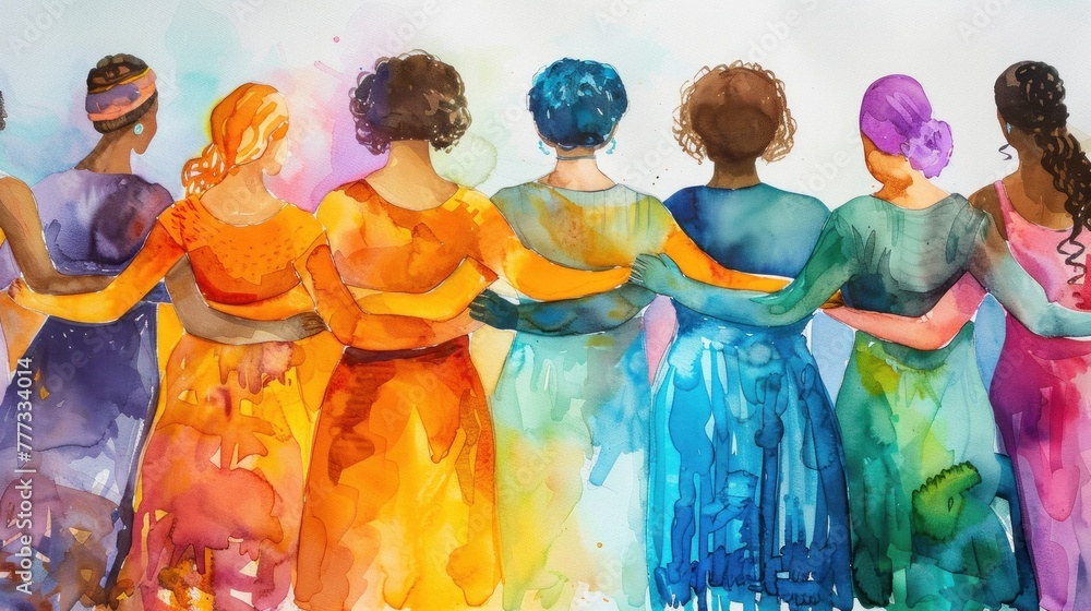 Naklejka premium Watercolor art capturing unity in diversity among people.
