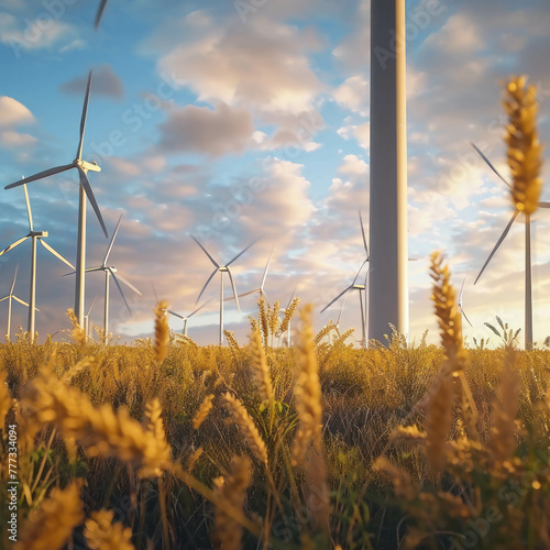 Explore the ecological impact of wind energy in this 8K HDR image capturing the dynamic landscape. AI generative art adds a futuristic twist to the scene. photo