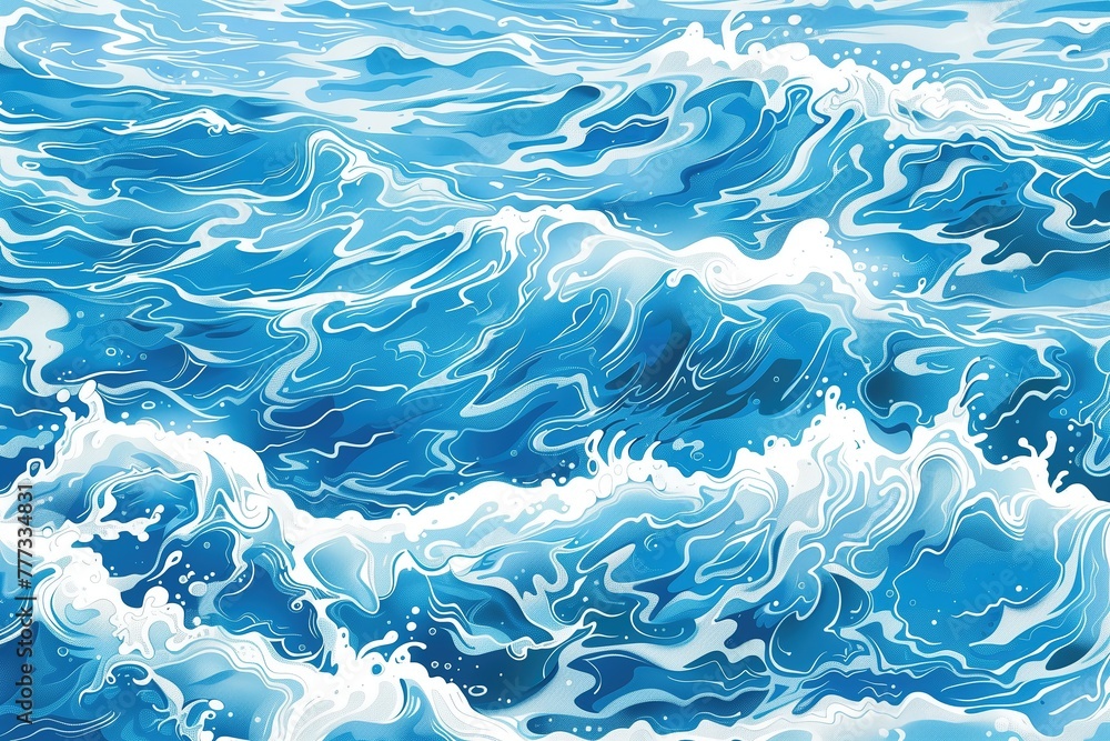 Wavy sea, illustration of blue waves with white foam.
