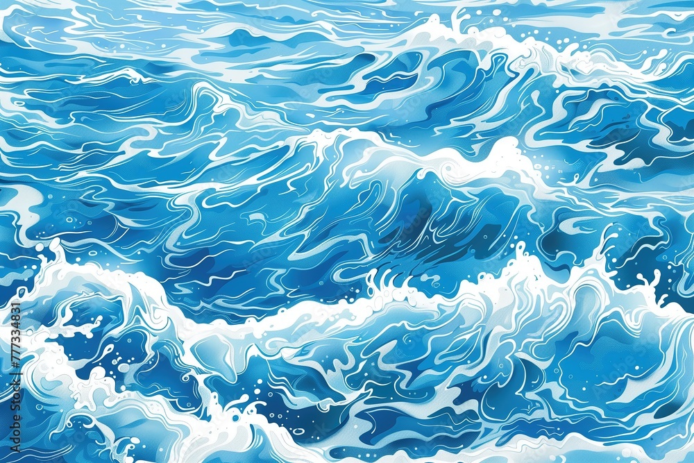 Wavy sea, illustration of blue waves with white foam. Wavy sea, illustration of blue waves with white foam.