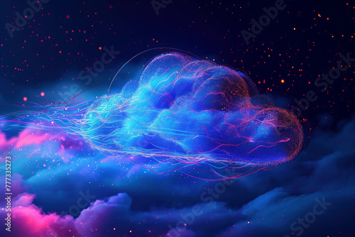 Delve into the realm of technology and business with a vibrant vector graphic, illustrating the concept of cloud computing and data business. AI generative processes enhance digital creativity.. photo