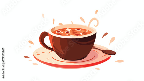 Cup of hot coffee on white background 2d flat carto