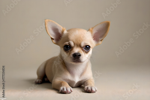 A chihuahua puppy lying on the floor. © SSUSSU