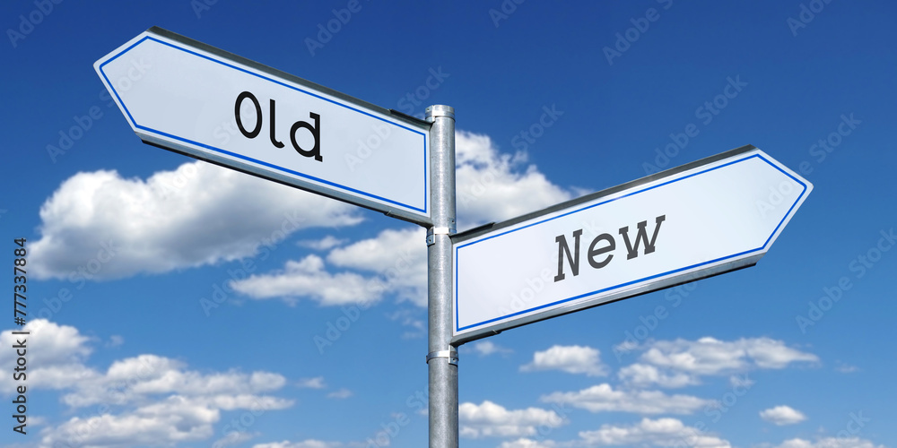 Old or new - metal signpost with two arrows Old or new - metal signpost with two arrows