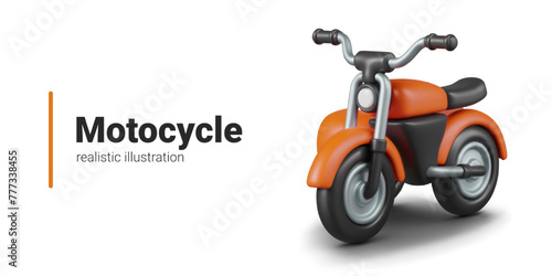Orange vector motorcycle without driver. Realistic model closeup