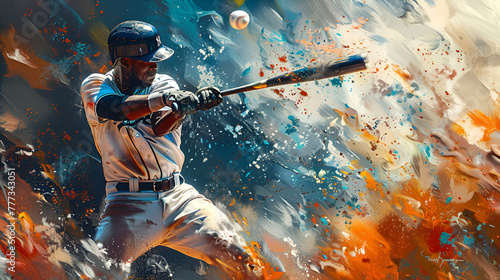 baseball player hitting the ball hard ai generated art photo