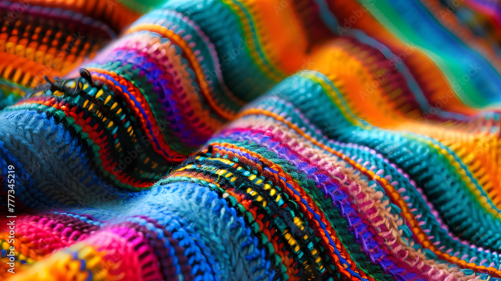 Colorful Mexican woolen blanket. Cinco de mayo. The day of the dead. Dia de los Muertos