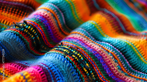 Colorful Mexican woolen blanket. Cinco de mayo. The day of the dead. Dia de los Muertos