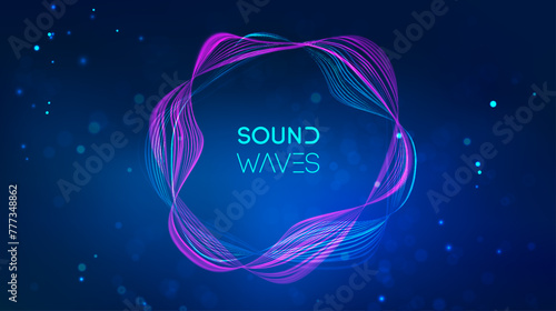Sound wave circle visualization on blue background.
